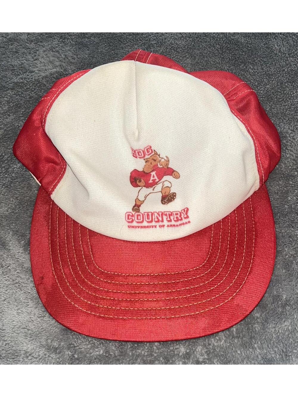 Vintage RARE Arkansas Razorbacks 1980s Snapback Hat Red White Trucker ~ GO HOGS